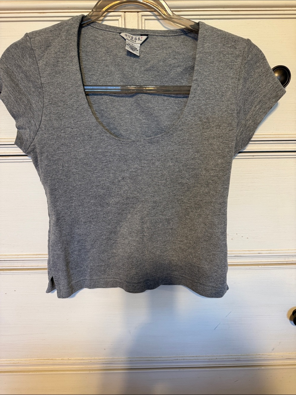 Guess Gray Scoop Neck Crop Top